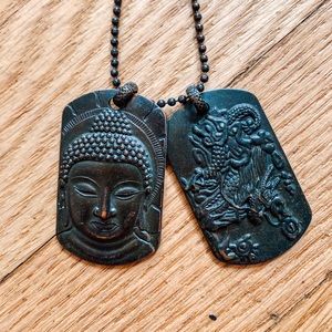 Lucky Brand Buddha and dragon dog tag necklace